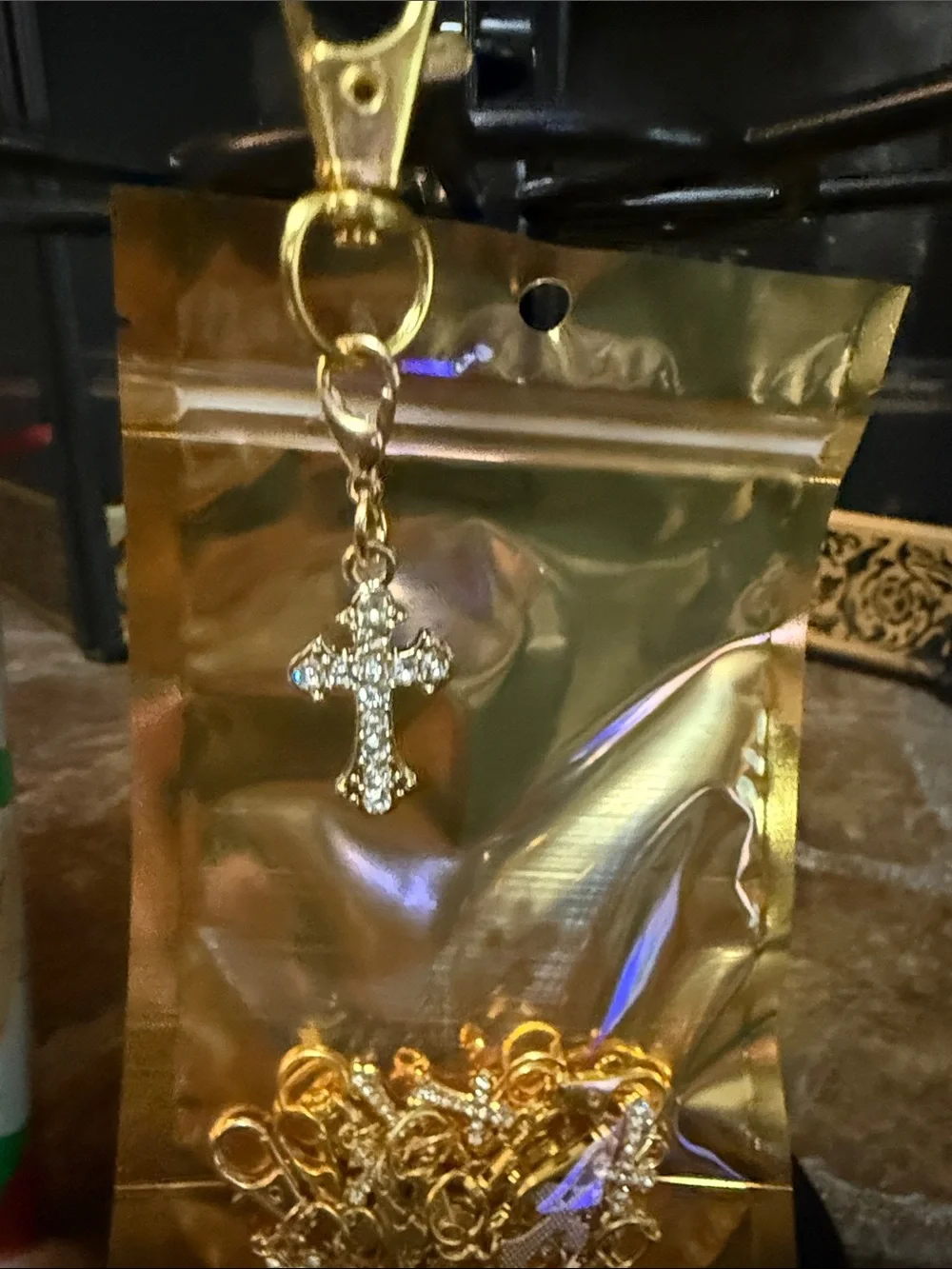 Gold Cross Pendant keychain - set of 12